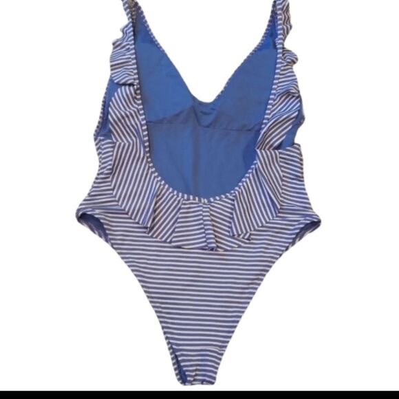 Aerie Metallic Stripe Ruffle Swimsuit - Picture 3 of 8